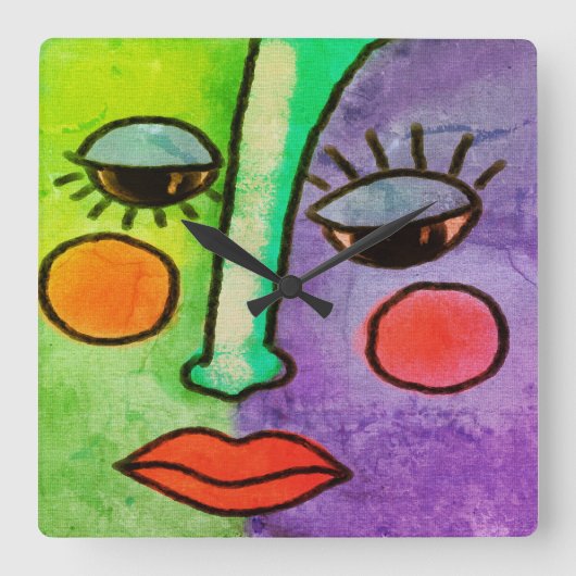 カラフル抽象芸術絵画の時計 スクエア壁時計 (正面)