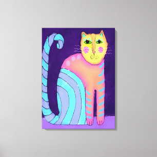 カラフル抽象芸術絵画猫 キャンバスプリント