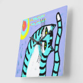 カラフル抽象芸術絵画猫 スクエア壁時計 (傾斜)
