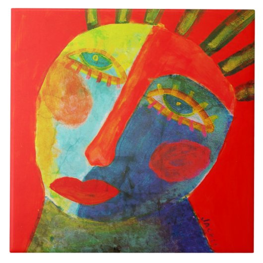 カラフル抽象芸術絵画顔 タイル (正面)