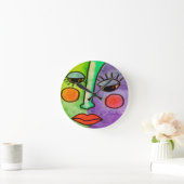 カラフル抽象芸術絵画顔 ラウンド壁時計 (ホーム)