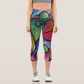 カラフル抽象芸術線と図形 カプリレギンス (正面)