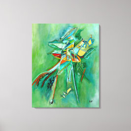 カラフル抽象芸術線ファインアートグリーンレッドイエロー キャンバスプリント