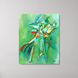 カラフル抽象芸術線ファインアートグリーンレッドイエロー キャンバスプリント