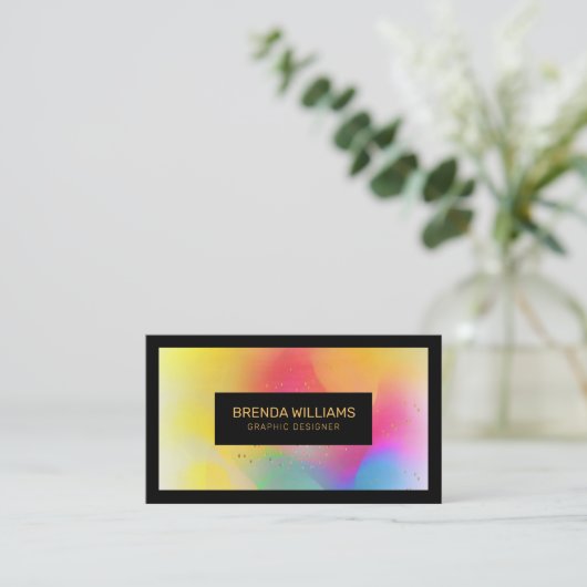 カラフル抽象芸術背景の黒い枠 名刺 (スタンド正面)