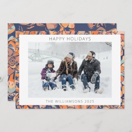 カラフル抽象芸術自然ブルー縁ど家族の写真 シーズンカード (正面/裏面)