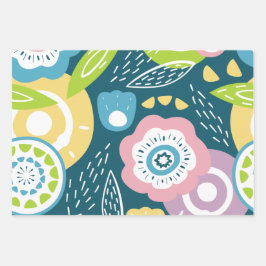 カラフル抽象芸術花柄 ラッピングペーパーシート