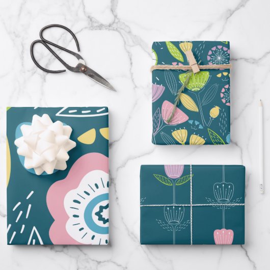 カラフル抽象芸術花柄 ラッピングペーパーシート (正面)