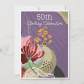 カラフル抽象芸術花誕生日 招待状 (正面)