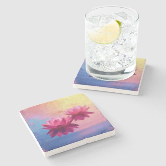 カラフル抽象芸術蓮の花 ストーンコースター (横)