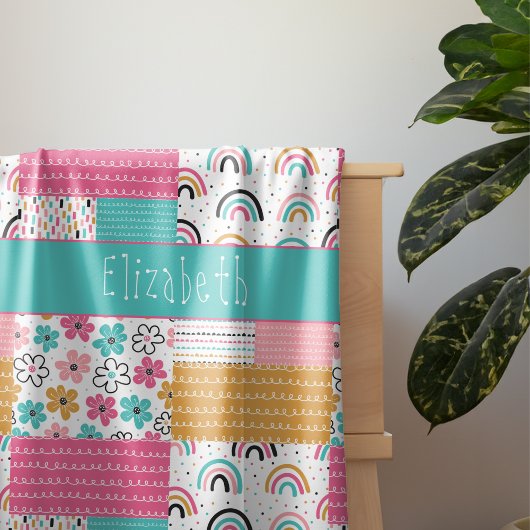 カラフル抽象芸術虹の花パッチワーク シェルパブランケット