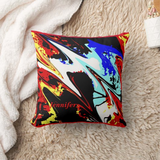 カラフル抽象芸術赤黒黄色名正方形 クッション (ブランケット)