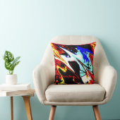 カラフル抽象芸術赤黒黄色名正方形 クッション (椅子)