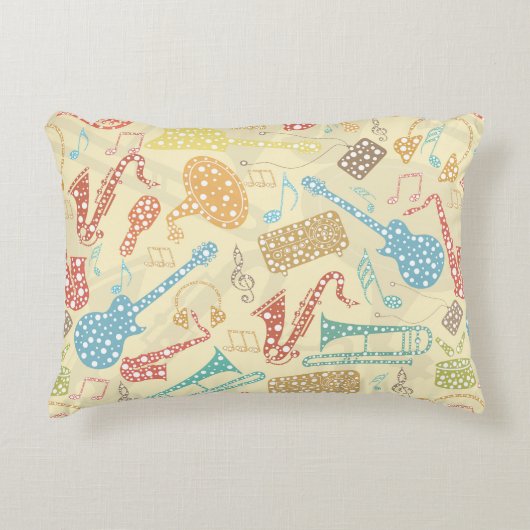 カラフル抽象芸術音楽楽器パターン アクセントクッション (正面)