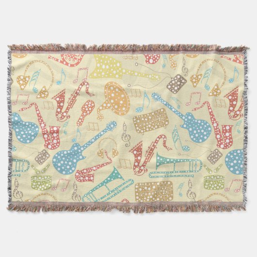 カラフル抽象芸術音楽楽器パターン スローブランケット (正面)