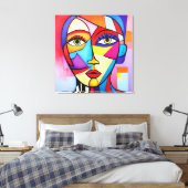 カラフル抽象芸術顔キュービズム キャンバスプリント (インサイチュ (寝室))