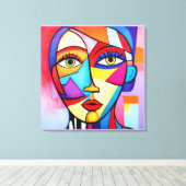 カラフル抽象芸術顔キュービズム キャンバスプリント (インサイチュ (ウッドフロア))