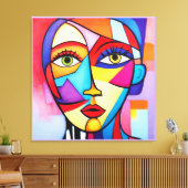 カラフル抽象芸術顔キュービズム キャンバスプリント (インサイチュ (リビング))