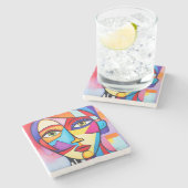 カラフル抽象芸術顔キュービズム ストーンコースター (横)