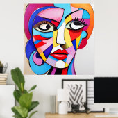カラフル抽象芸術顔キュービズム ポスター (ホームオフィス)