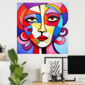 カラフル抽象芸術顔キュービズム ポスター (ホームオフィス)