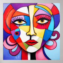 カラフル抽象芸術顔キュービズム ポスター