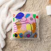 カラフル抽象芸術顔形状スケッチ クッション (ブランケット)