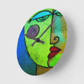 カラフル抽象芸術顔 ラウンド壁時計 (傾斜)