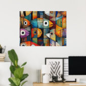 カラフル抽象芸術魚アート ポスター (ホームオフィス)