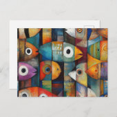 カラフル抽象芸術魚アート ポストカード (正面/裏面)