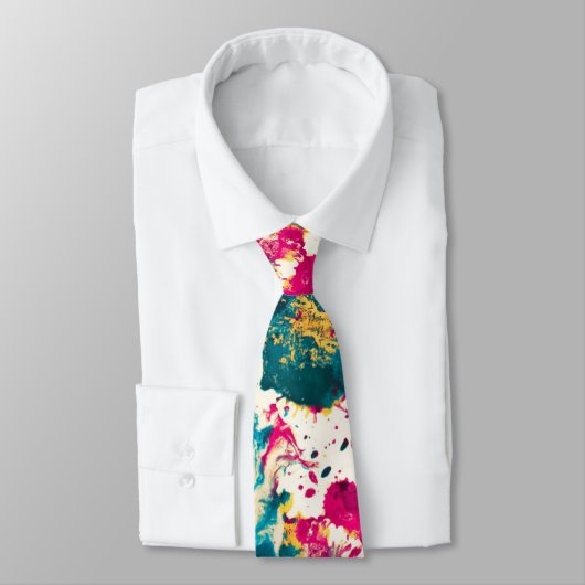 カラフル抽象芸術（ばちゃばちゃ）跳ねる絵を描ティール（緑がかった色）及びマゼンタ ネクタイ (タイ)