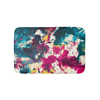 カラフル抽象芸術(ばちゃばちゃ)跳ねる絵を描ティール(緑がかった色)及びマゼンタ バスマット
