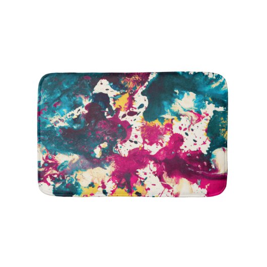 カラフル抽象芸術（ばちゃばちゃ）跳ねる絵を描ティール（緑がかった色）及びマゼンタ バスマット (正面)