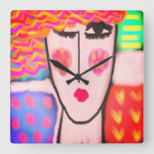 カラフル抽象芸術 スクエア壁時計 (正面)