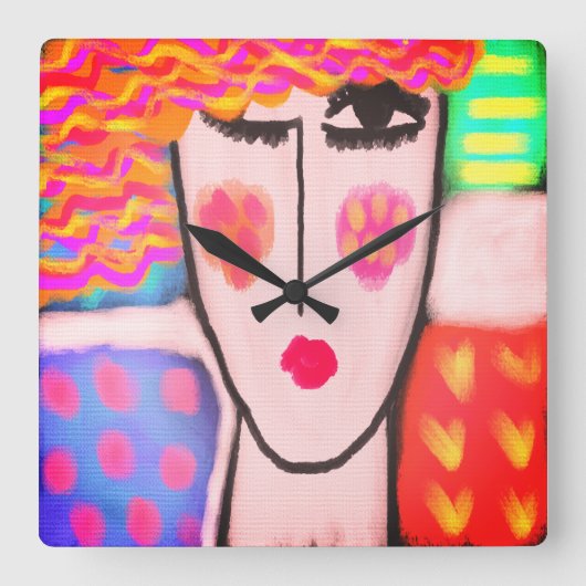 カラフル抽象芸術 スクエア壁時計 (正面)