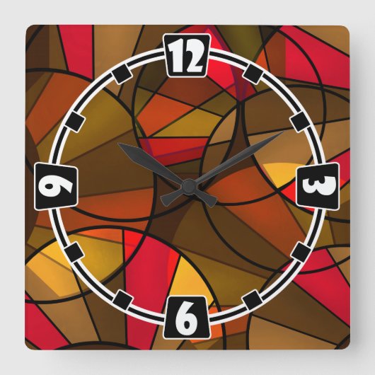 カラフル抽象芸術 スクエア壁時計 (正面)