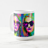 カラフル抽象芸術・デジタル・アート | Sunglasseの女性 コーヒーマグカップ (正面左)