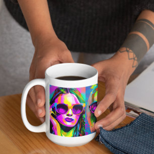 カラフル抽象芸術・デジタル・アート   Sunglasseの女性 コーヒーマグカップ