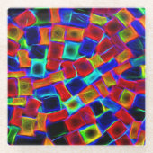 カラフル抽象芸術《写真》ぼけ味ブロック ガラスコースター (正面)