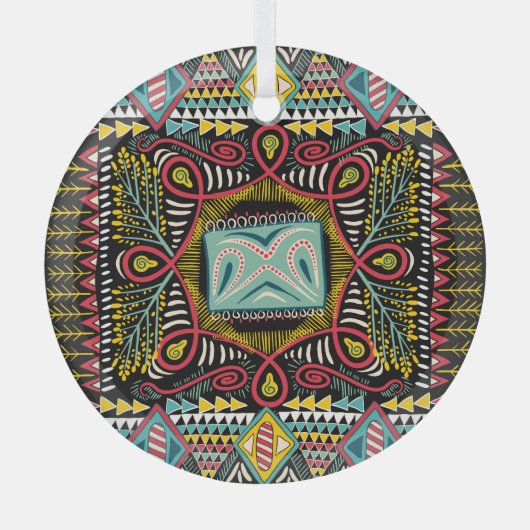 カラフル抽象芸術:四角ポケットデザイン。 ガラスオーナメント (正面)