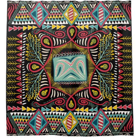 カラフル抽象芸術:四角ポケットデザイン。 シャワーカーテン (正面)