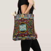 カラフル抽象芸術:四角ポケットデザイン。 トートバッグ (クローズアップ)