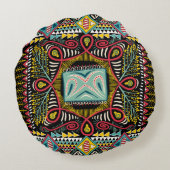 カラフル抽象芸術：四角ポケットデザイン。 ラウンドクッション (裏面)
