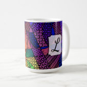 カラフル抽象芸術(質感、パターン、モノグラム付き) コーヒーマグカップ (正面右)