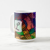 カラフル抽象芸術(質感、パターン、モノグラム付き) コーヒーマグカップ (正面左)