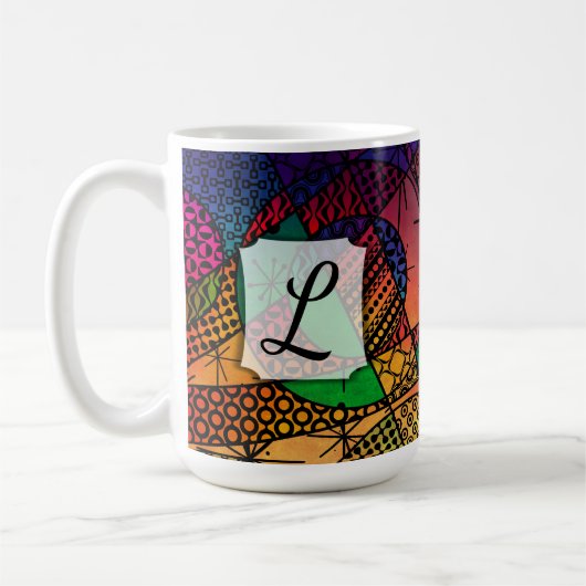 カラフル抽象芸術(質感、パターン、モノグラム付き) コーヒーマグカップ (左)