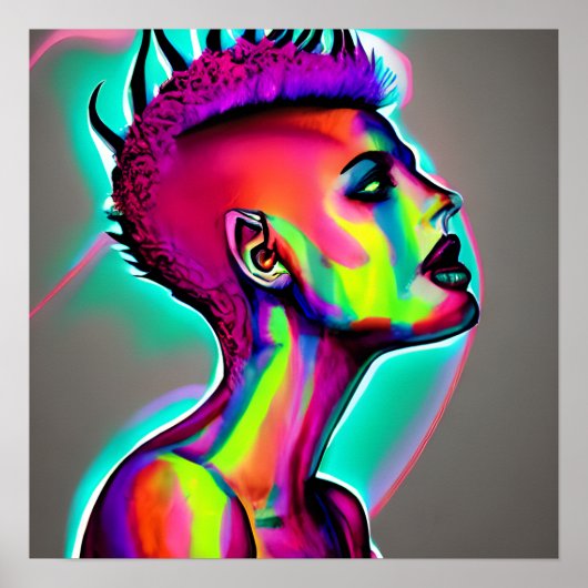 カラフル抽象芸術AIアート | Mohawkの女性 ポスター (正面)