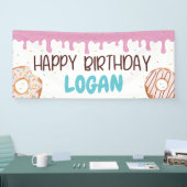 カラフル振りかけるドーナツハッピーバースデー 横断幕 (トレードショー)