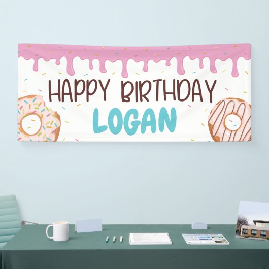 カラフル振りかけるドーナツハッピーバースデー 横断幕 (トレードショー)