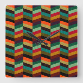 カラフル数々の輪の模様 スクエア壁時計 (正面)